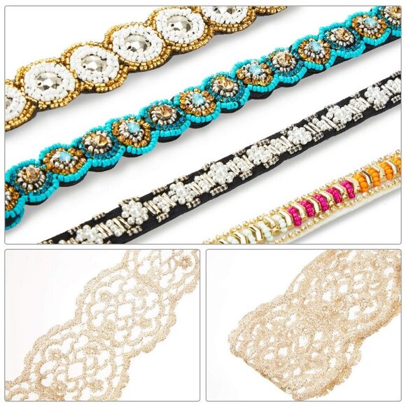10 Pack Women Hair Accessories Elastic Lace Rhinestone Headbands Vintage main image 5
